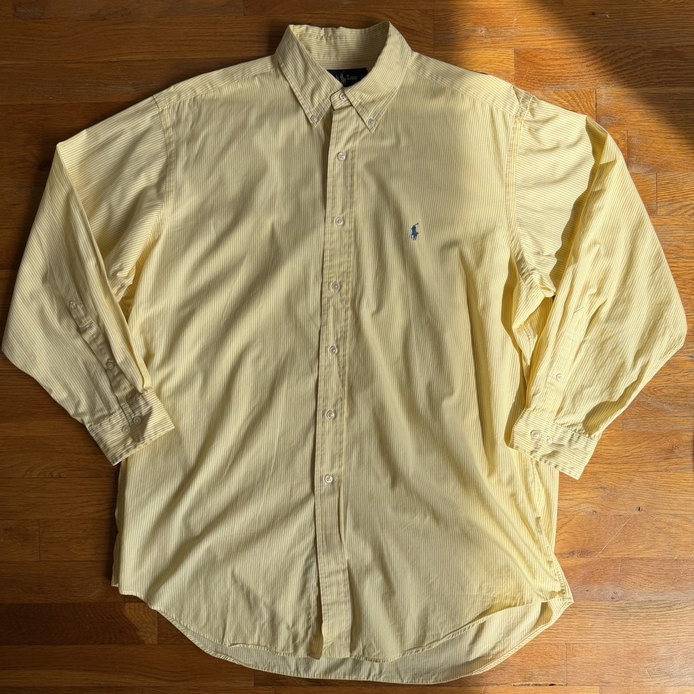 Vintage Polo Ralph Lauren Vintage 90s Oxford Yellow Striped Yarmouth Sz 16.5 33